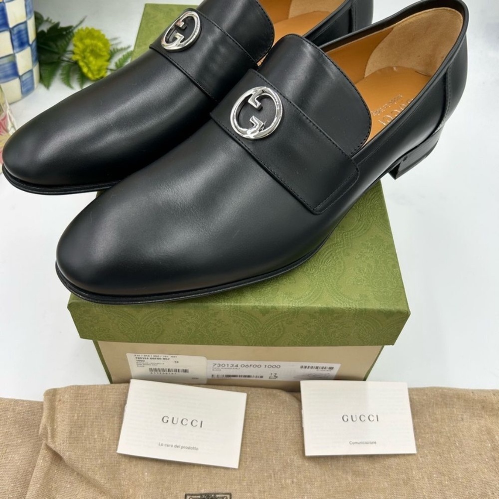 ***********Men’s Gucci interlocking G leather loafers size 13 made in Italy